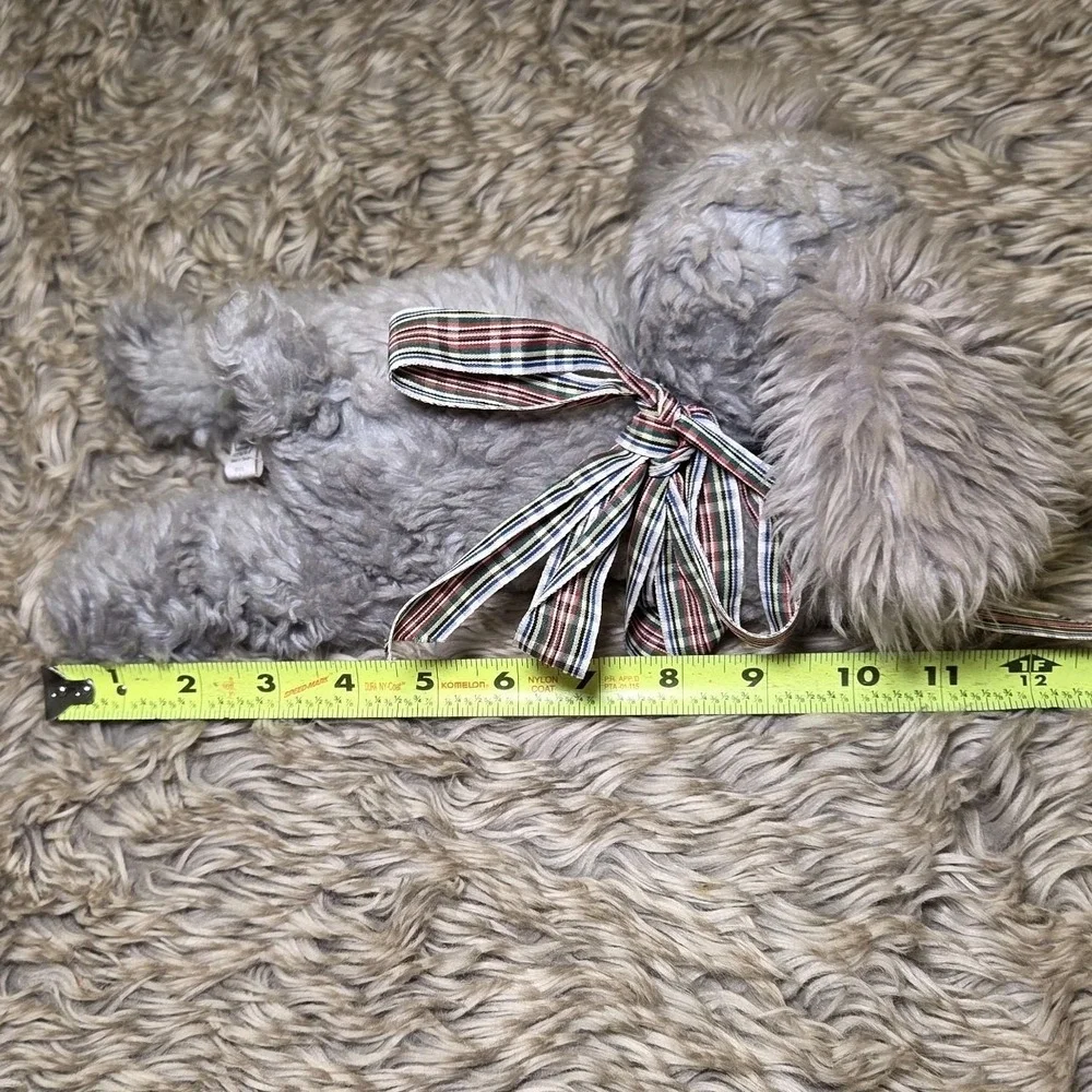 Graphics International 1983 Laying Plush Gray Poodle Dog‎ Stuffed Animal Ribbon